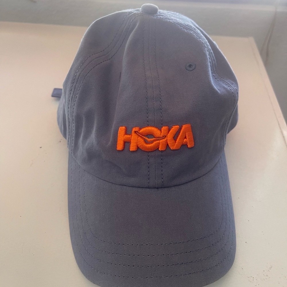 Hoka Charcoal Cap with Vibrant Orange Logo